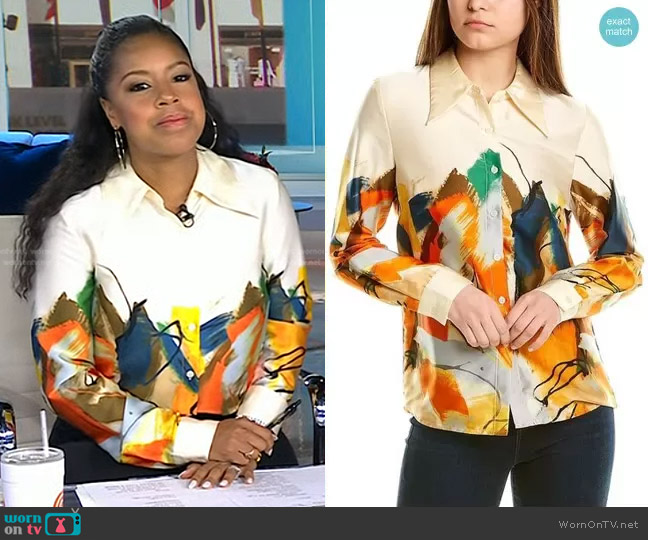 Gracia Colorful Painting Print Long Sleeve Shirt worn by Sheinelle Jones on Today