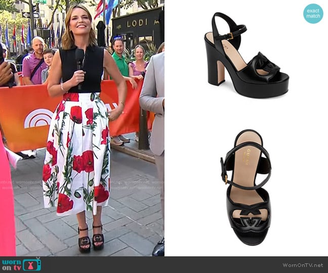 Gucci Cutout Platform Heeled Sandals worn by Savannah Guthrie on Today