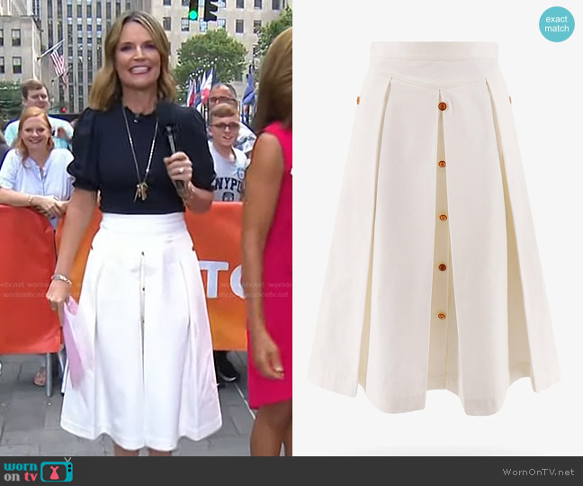 WornOnTV: Savannah’s navy smocked top and white midi skirt on Today ...