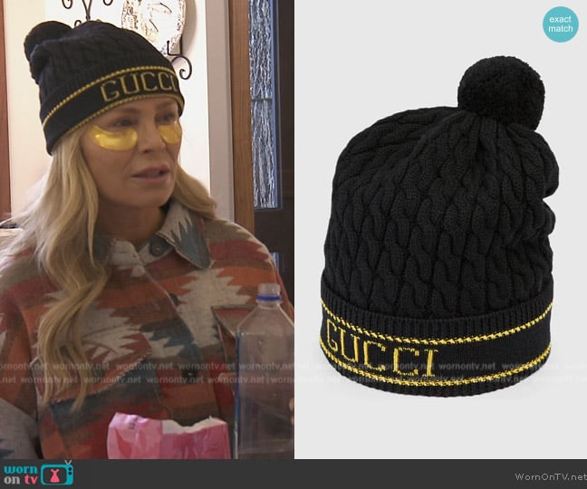 Gucci Jacquard logo pompom-detail beanie worn by Tamra Judge on The Real Housewives of Orange County