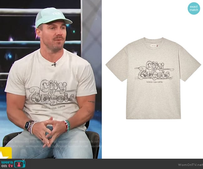 Honor The Gift Angelino Tee worn by Stephen Amell on Access Hollywood