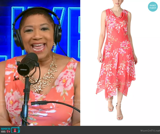 Robbie Bee Sleeveless Draped-Neck Floral-Print Maxi Dress worn by Deja Vu on Live with Kelly and Mark