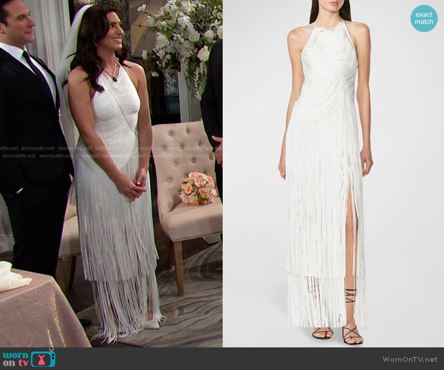 Herve Leger Recycled Metallic Fringe Draped Gown worn by Gabi Hernandez (Camila Banus) on Days of our Lives