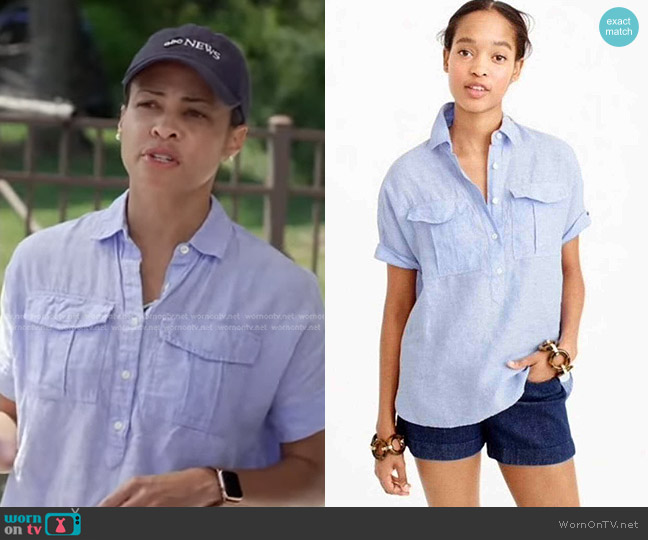 J. Crew Baird McNutt Irish Linen Short Sleeve Shirt worn by Linsey Davis on Good Morning America