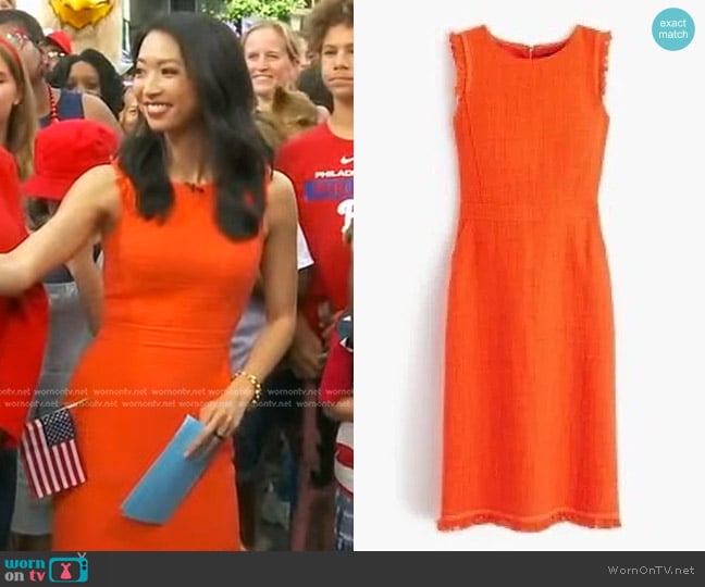 J. Crew Sheath Dress In Textured Tweed Orange worn by Jaclyn Lee on Good Morning America