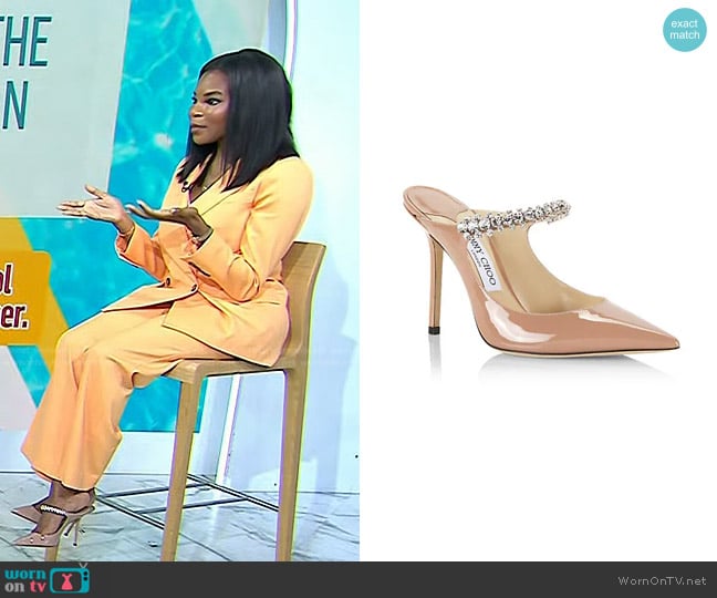 Jimmy Choo Bing Crystal Embellished Patent Mule worn by Dr. Michelle Henry on Today