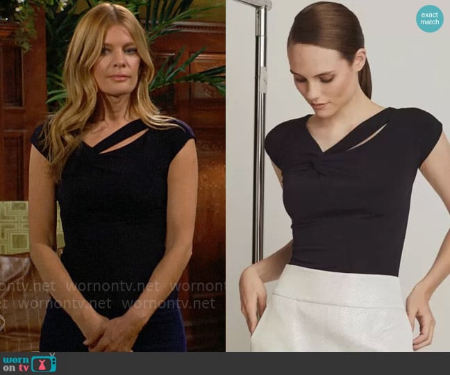 Joeffer Caoc Jersey Twist Front Top in Navy worn by Phyllis Summers (Michelle Stafford) on The Young and the Restless