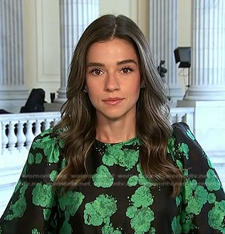 Julie Tsirkin’s black and green puff sleeve top or dress on NBC News Daily
