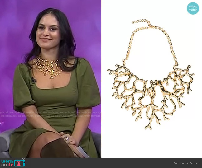 Kenneth Jay Lane Polished Gold Coral Branch Necklace worn by Donna Farizan on Today