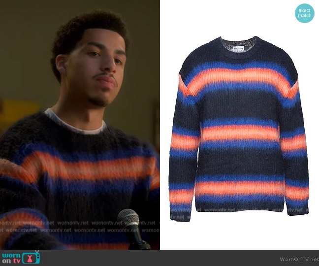 Kenzo Stripe Mohair Sweater worn by Andre Johnson, Jr. (Marcus Scribner) on Grown-ish