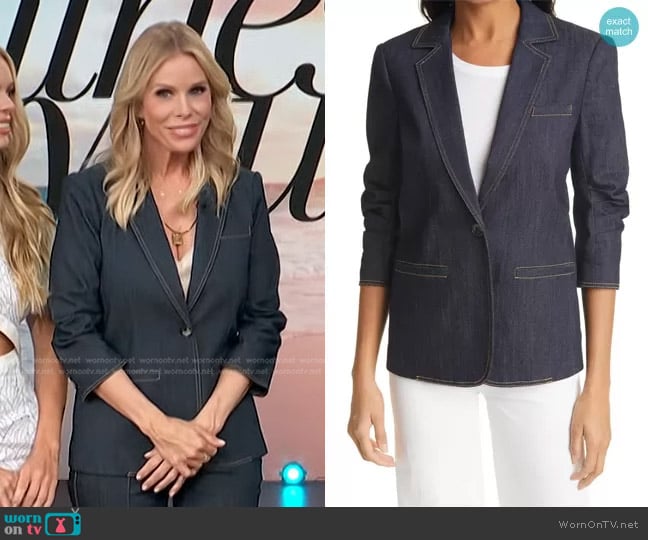 Cinq a Sept Khloe Denim Blazer in Indigo worn by Cheryl Hines on Access Hollywood