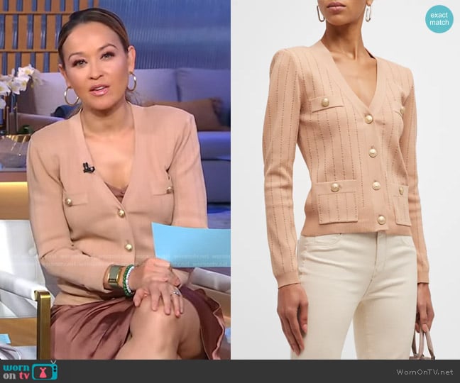 L'Agence Calypso Pointelle Cardigan worn by Eva Pilgrim on Good Morning America