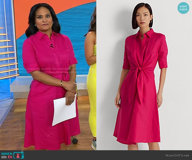 Lauren Ralph Lauren Tie Front Shirt Dress worn by Kristen Welker on Today