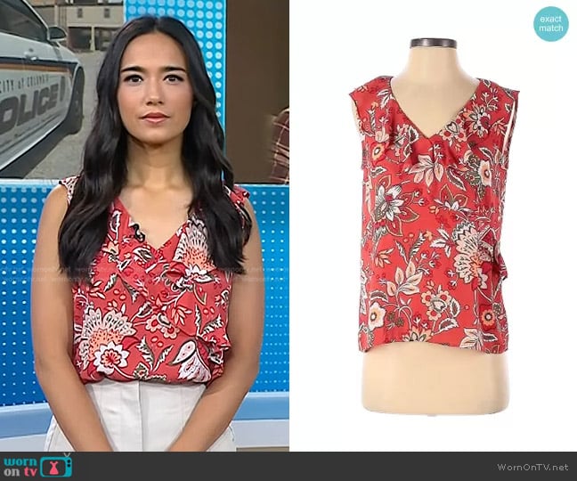 Loft Ruffle Floral Print Blouse worn by Emilie Ikeda on Today