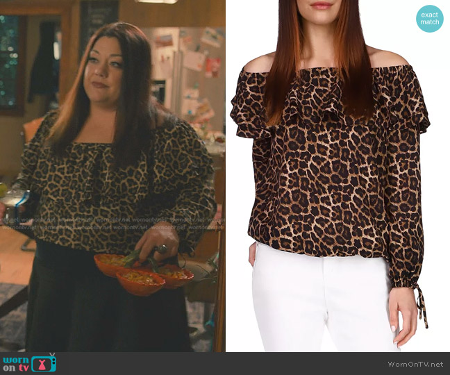 MICHAEL Michael Kors Leopard Off-the-Shoulder Peasant Top worn by Dana Sue Sullivan (Brooke Elliott) on Sweet Magnolias