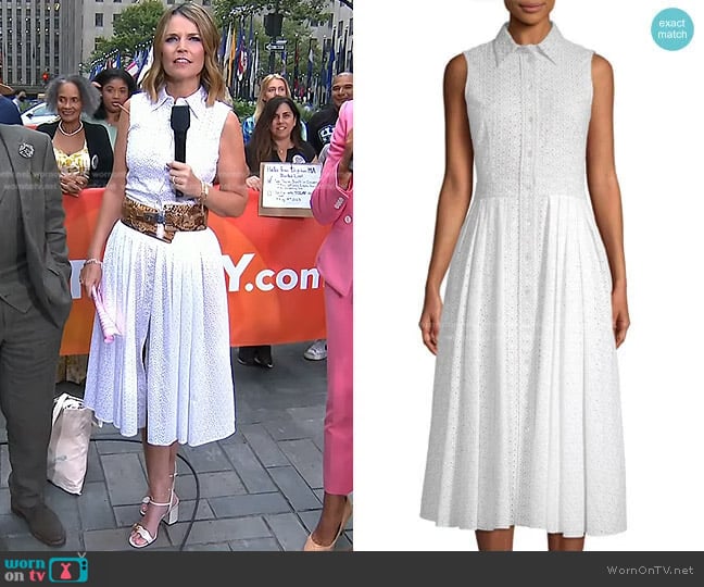 Michael Kors Sleeveless Eyelet Shirt Dress worn by Savannah Guthrie on Today