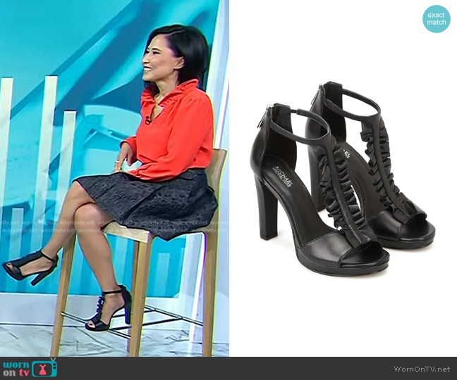 Michael Kors Bella Ruffled Leather Sandal worn by Vicky Nguyen on Today