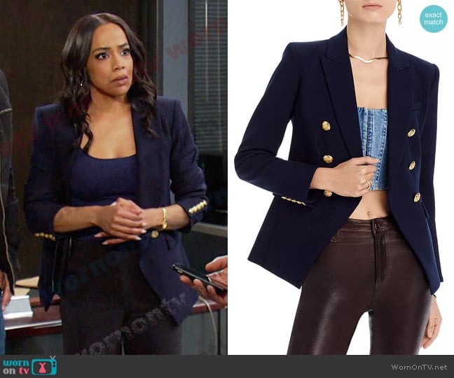 Veronica Beard Miller Dickey Jacket in Navy with Gold Buttons worn by Jada Hunter (Elia Cantu) on Days of our Lives