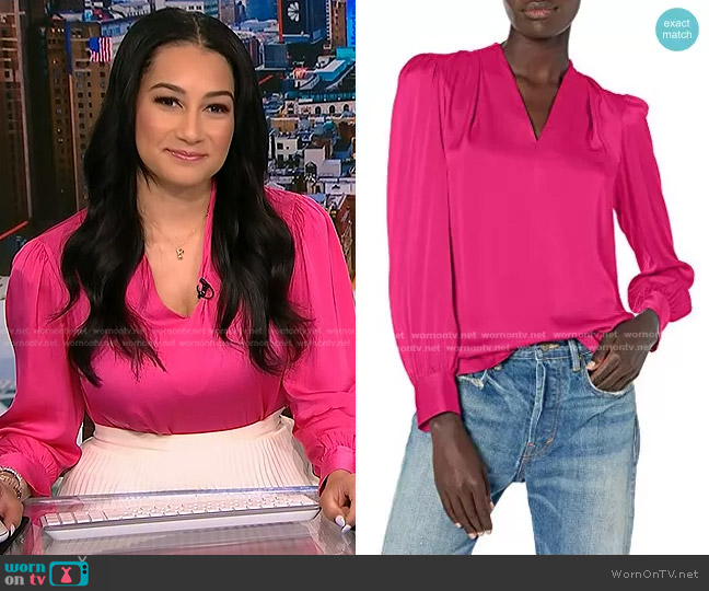 WornOnTV: Morgan’s pink v-neck blouse on NBC News Daily | Morgan ...