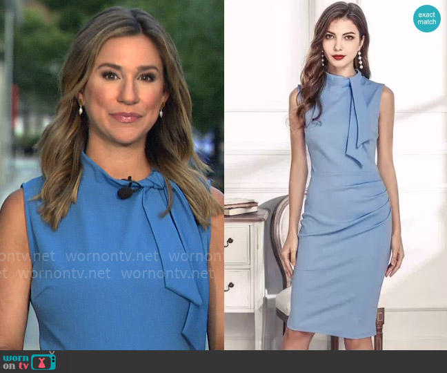 Miusol Tie Neck Zip Back Pencil Dress worn by Caitlin Huey-Burns on CBS Mornings