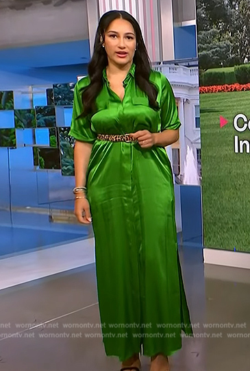 Morgan’s green satin shirtdress on NBC News Daily