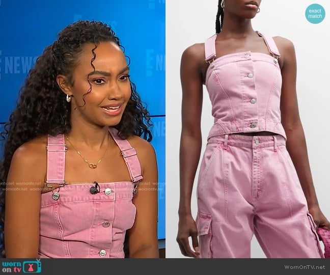 Moschino Jeans Denim Drill Suspender Crop Top worn by Leigh-Anne Pinnock on E! News