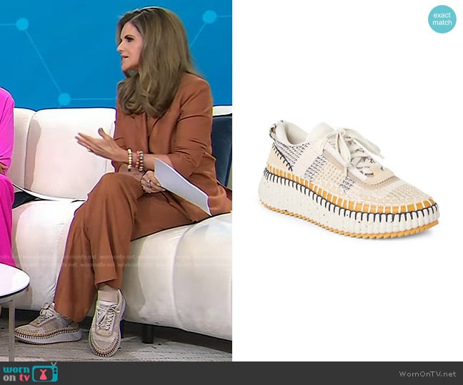 Chloe Nama Platform Sneaker in Biscotti Beige worn by Maria Shriver on Today