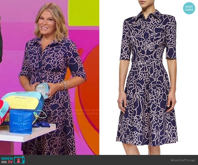 Oscar de la Renta Half-Sleeve Floral-Print Stretch-Cotton Shirtdress worn by Tory Johnson on Good Morning America