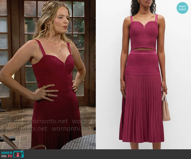 Paola Bernardi Giorgina Top and Vitoria Skirt in Raspberry worn by Summer Newman (Allison Lanier) on The Young and the Restless