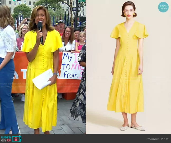 Pearl by Lela Rose Linen Flutter Sleeve Midi Dress worn by Hoda Kotb on Today