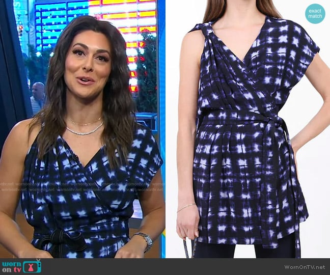 Proenza Schouler Belted Tie-Dye Wrap Top worn by Erielle Reshef on Good Morning America