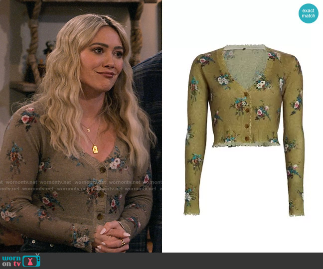 Sophie’s olive floral cardigan on How I Met Your Father