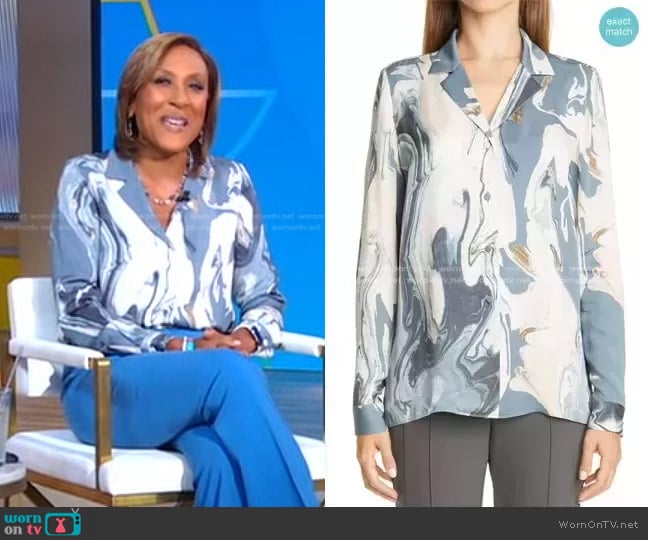 Lafayette 148 New York Rigby Marbled Blouse worn by Robin Roberts on Good Morning America