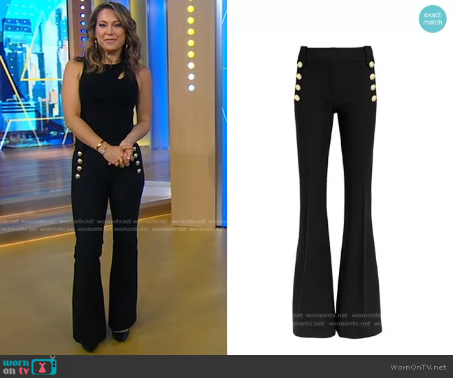 WornOnTV: Ginger’s black cutout top and gold button pants on Good ...