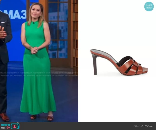 Saint Laurent Tribute Leather Mules worn by Eva Pilgrim on Good Morning America