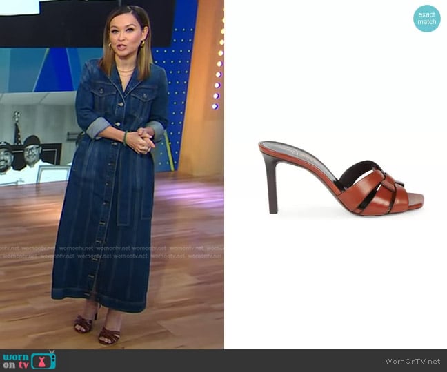 Saint Laurent Tribute Leather Mules worn by Eva Pilgrim on Good Morning America