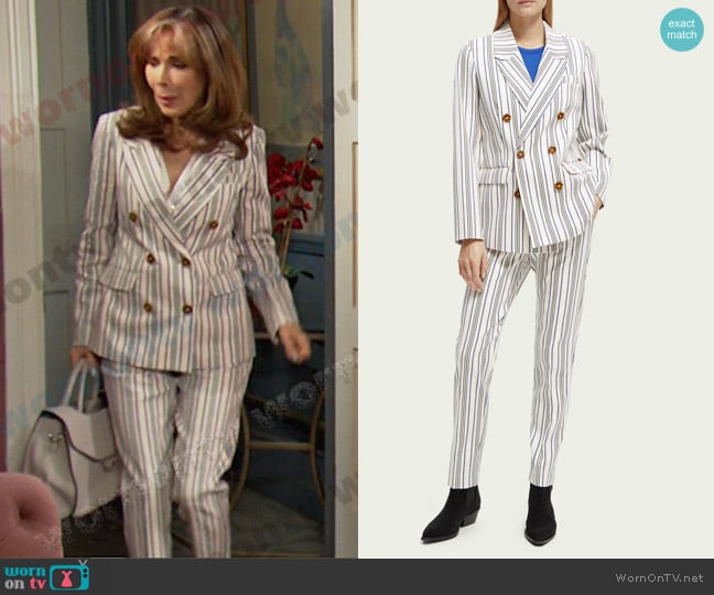 Scotch & Soda Double-Breasted Striped Blazer and Trousers worn by Kate Roberts (Lauren Koslow) on Days of our Lives