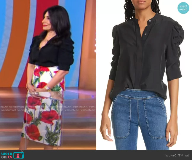 Frame Shirred Sleeve Silk Blouse worn by Pattie Ehsaei on Good Morning America