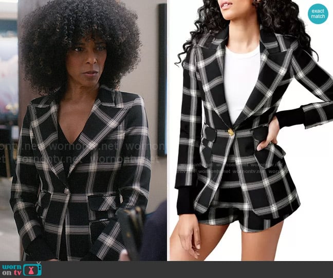 Smythe Birkin Rib Cuff Blazer worn by Beverly Crest (Leslie Silva) on So Help Me Todd