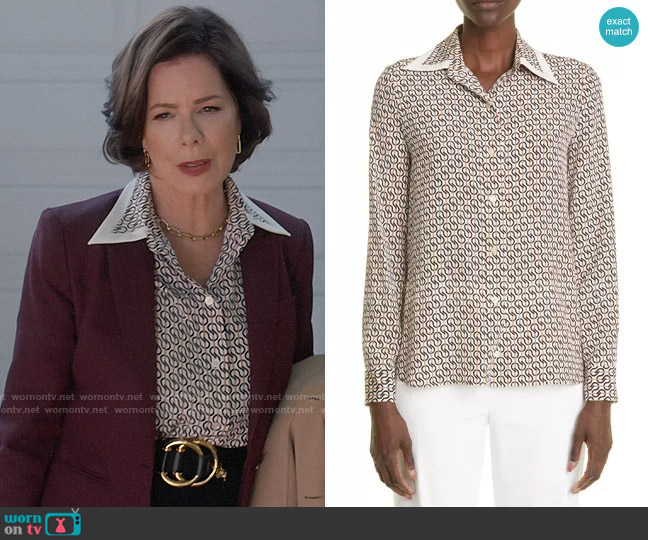 St. John Icon Stripe Silk Crepe de Chine Blouse worn by Margaret Wright (Marcia Gay Harden) on So Help Me Todd