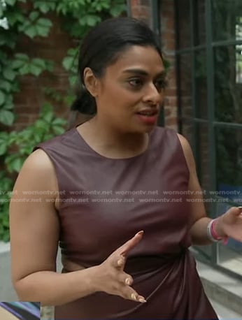 Sweta Chakraborty’s brown leather dress on Good Morning America