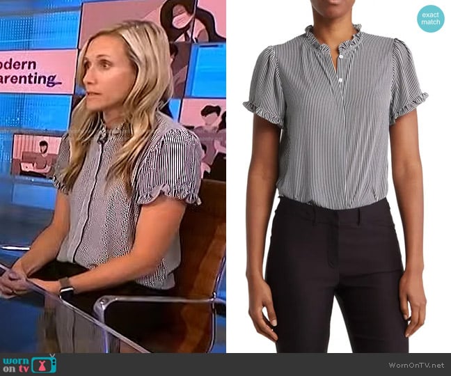 T Tahari Covered Ruffle Neck Placket Short Sleeve Top worn by Dr. Katie Hurley on NBC News Daily