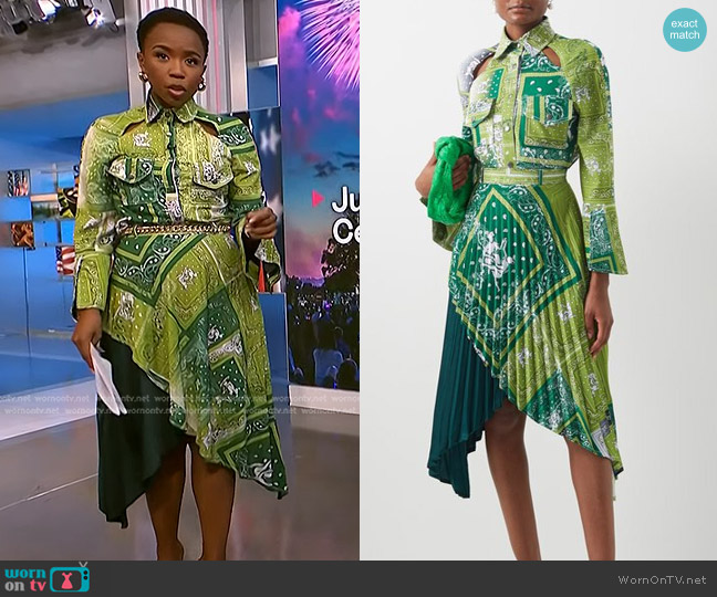 Thebe Magugu Sisterhood Bandana Blouse and Skirt worn by Zinhle Essamuah on NBC News Daily