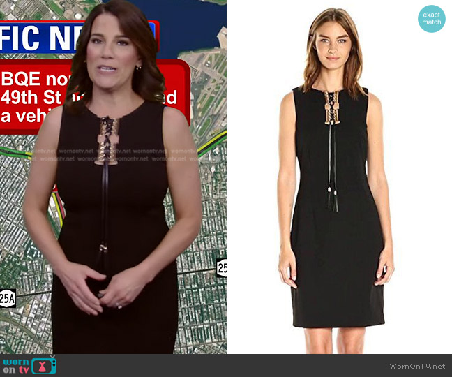 Tahari ASL Scuba Crepe Dress with Leather Lace Up Tassel worn by Heather O’Rourke on Good Morning America