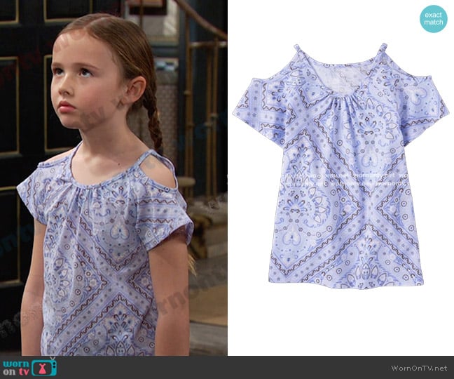 The Children's Place Girls Bandana Cold Shoulder Top in Peri Tint worn by  Rachel Black (Finley Rose Slater) on Days of our Lives