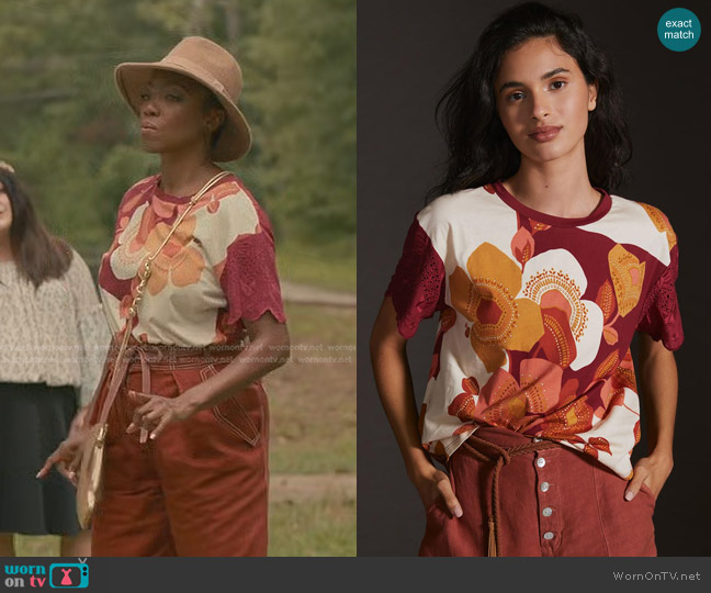 Tiny Jeanine Eyelet Embroidered Tee worn by Helen Decatur (Heather Headley) on Sweet Magnolias