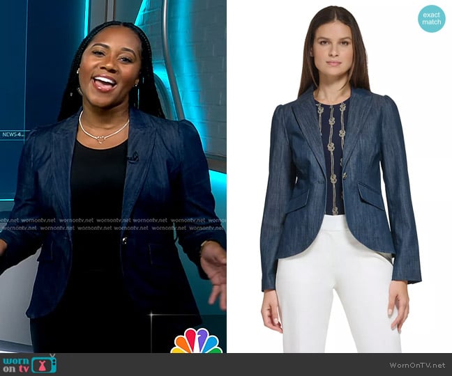 Tommy Hilfiger Denim Puff-Shoulder Blazer worn by Kay Angrum on NBC News Daily