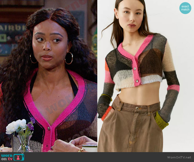 Urban Outfitters Sadie Sheer Cropped Cardigan worn by Talia Hunter (Aketra Sevellian) on Days of our Lives