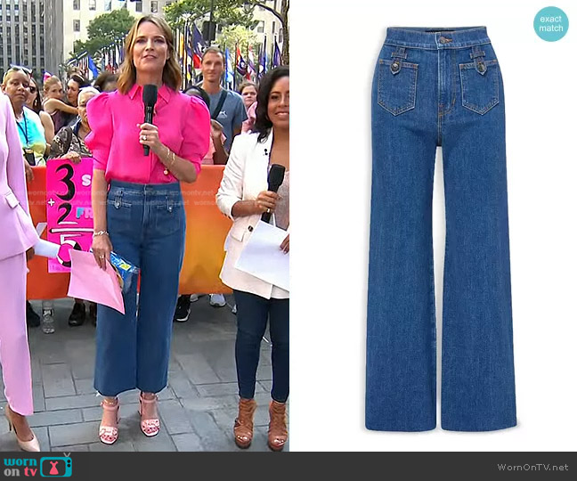 Veronica Beard Grant Wide-Leg Patch Pocket Jeans worn by Savannah Guthrie on Today