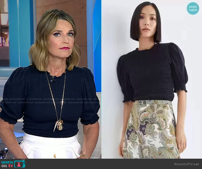 Veronica Beard Langston Smocked Top worn by Savannah Guthrie on Today